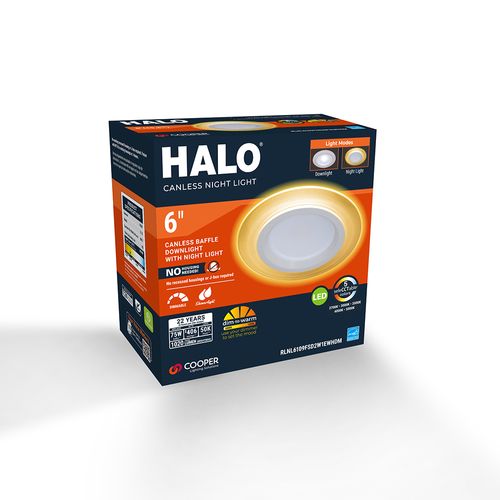 Main product image of HALO 6" RL Round Canless Downlight with Night Light & Dim-to-Warm, Selectable 5CCT, 2700/3000/3500/4000/5000K, 12W