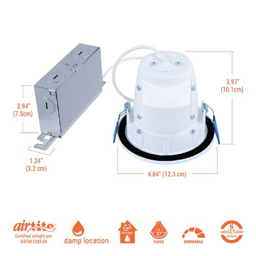 Main product image of HALO 4" RLS Round Sloped Ceiling Canless LED Downlight, Selectable 5CCT, 2700/3000/3500/4000/5000K, 11W (Matte White)