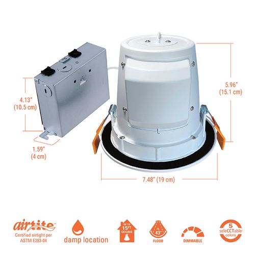 Main product image of HALO 6" RLS Round Sloped Ceiling Canless LED Downlight, Selectable 5CCT, 2700/3000/3500/4000/5000K, 19W (Matte White)