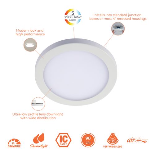 Main product image of HALO 4" SMD Surface Mount LED Downlight, Selectable 5CCT, 2700/3000/3500/4000/5000K, 7.9W, Matte White (6 Pack)