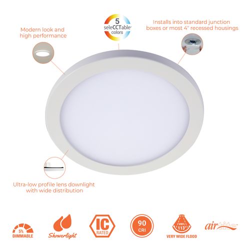 Main product image of HALO 6" SMD Surface Mount LED Downlight, Selectable 5CCT, 2700/3000/3500/4000/5000K, 7.9W, Matte White (6 Pack)