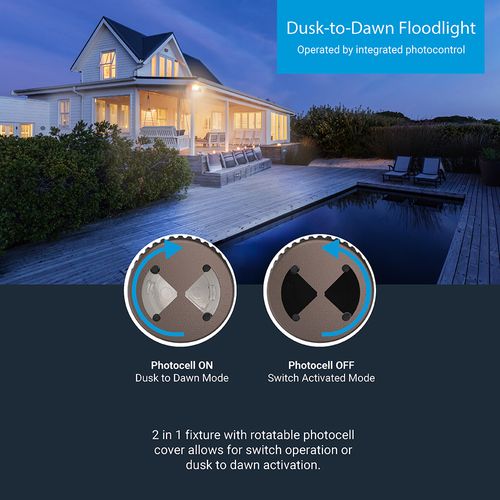 Main product image of HALO Twin-Head Round Floodlight with Dusk-to-Dawn, 21.6W (Bronze)