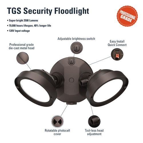 Main product image of HALO Twin-Head Round Floodlight with Dusk-to-Dawn, 21.6W (Bronze)