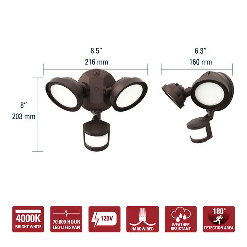 Main product image of HALO Twin-Head Round Floodlight with Motion Sensor, 21.6W (Bronze)