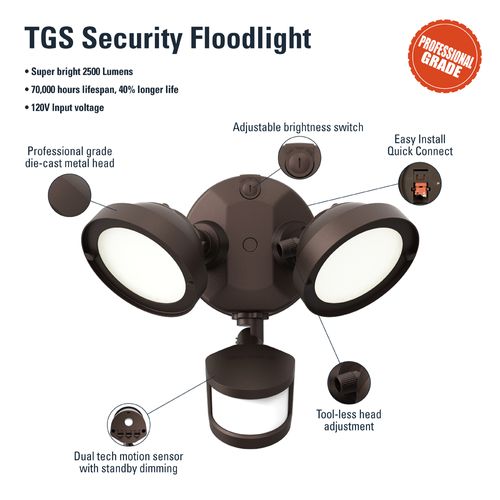 Main product image of HALO Twin-Head Round Floodlight with Motion Sensor, 21.6W (Bronze)