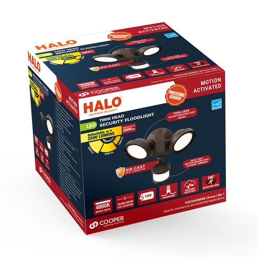 Main product image of HALO Twin-Head Round Floodlight with Motion Sensor, 21.6W (Bronze)