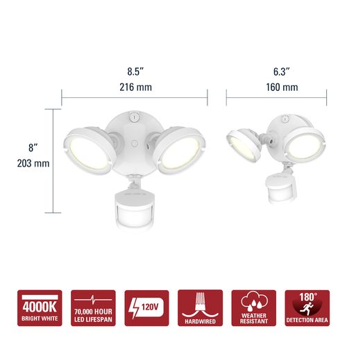 Main product image of HALO Twin-Head Round Floodlight with Motion Sensor, 21.6W (White)