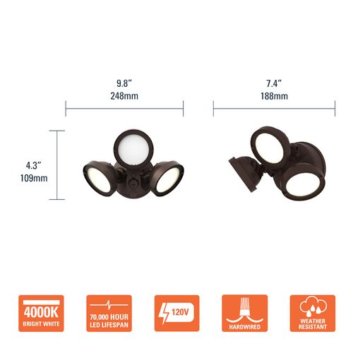 Main product image of HALO Triple-Head Round Floodlight, 26.7W (Bronze)