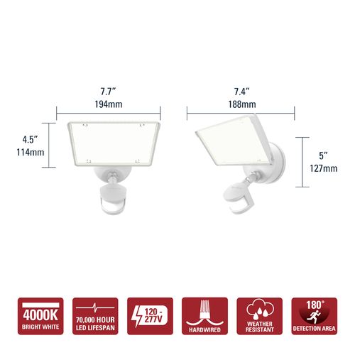 Main product image of HALO Twin-Head Round Floodlight with Dusk-to-Dawn, 50W (White)
