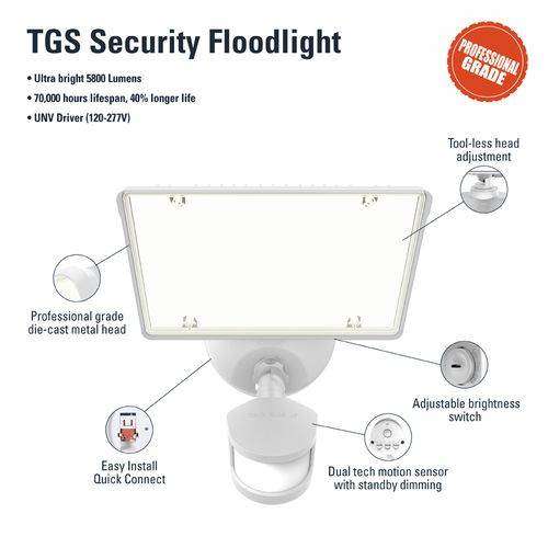 Main product image of HALO Twin-Head Round Floodlight with Dusk-to-Dawn, 50W (White)