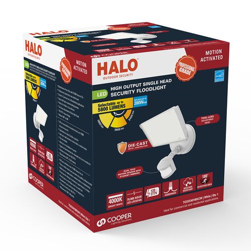 Main product image of HALO Twin-Head Round Floodlight with Dusk-to-Dawn, 50W (White)