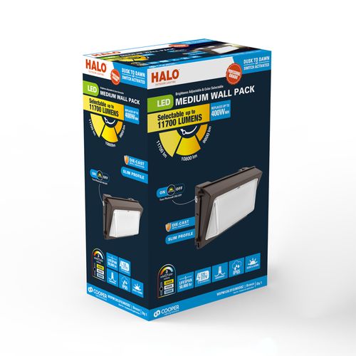Main product image of HALO Outdoor Wall Pack Medium, Dusk-to-Dawn,11700 Lumens, Selectable CCT 3000/4000/5000K, 90W