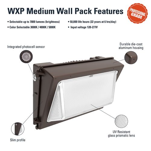 Main product image of HALO Outdoor Wall Pack Medium, Dusk-to-Dawn, 7800 Lumens, Selectable CCT 3000/4000/5000K, 60W