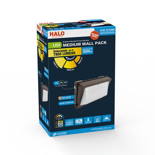 Main product image of HALO Outdoor Wall Pack Medium, Dusk-to-Dawn, 7800 Lumens, Selectable CCT 3000/4000/5000K, 60W