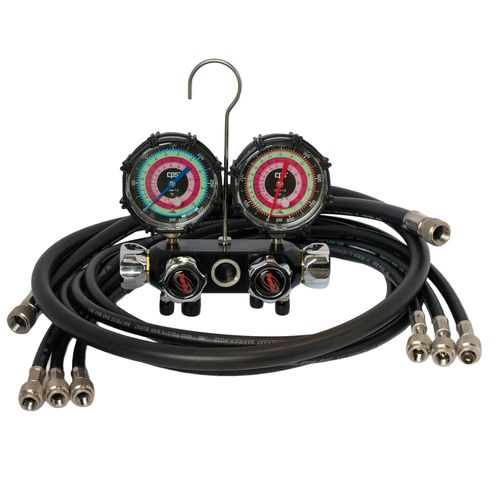 Main product image of BlackMax 4-Port Analog Manifold w/ 5' Premium Hoses (R-32, R-410A, R-454B, A2L)
