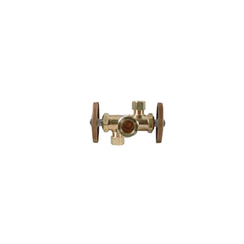 Main product image of 1/2" Nom Comp (5/8" OD) x 3/8" x 1/4" OD Comp Dual Outlet, Angle Supply Stop Valve, Lead Free (Chrome Plated)