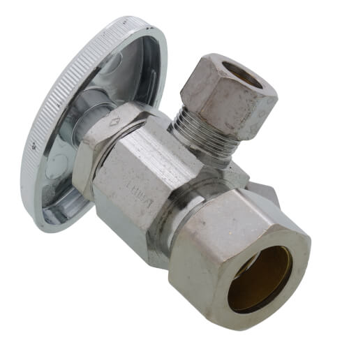 1/2" Nom Compression (5/8" OD) x 3/8" OD Compression x 1/4" OD Compression Dual Angle Supply Stop, Lead Free (Chrome)