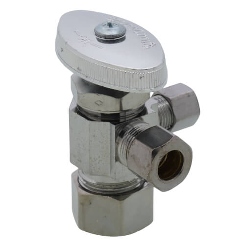 1/2" Nom Compression (5/8" OD) x 3/8" OD Compression x 1/4" OD Compression Dual Angle Supply Stop, Lead Free (Chrome)
