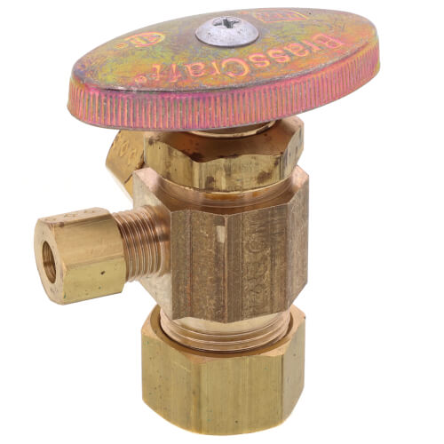 Main product image of 1/2" Nom Compression (5/8" OD) x 3/8" OD Compression x 1/4" OD Compression Dual Angle Supply Stop, Lead Free (Rough Brass)