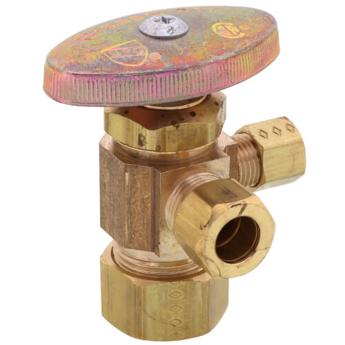 Main product image of 1/2" Nom Compression (5/8" OD) x 3/8" OD Compression x 1/4" OD Compression Dual Angle Supply Stop, Lead Free (Rough Brass)