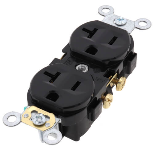Main product image of Heavy-Duty Commercial Grade Duplex Receptacle w/ Indented Face, 2P, 20A, NEMA 5-20R - Black (125V)