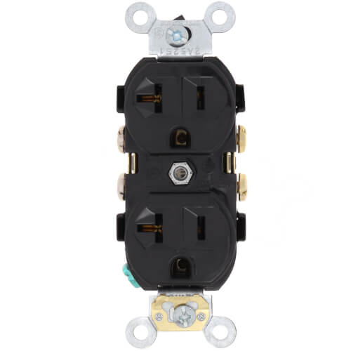 Main product image of Heavy-Duty Commercial Grade Duplex Receptacle w/ Indented Face, 2P, 20A, NEMA 5-20R - Black (125V)