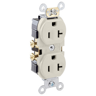 Main product image of Commercial Grade Duplex Receptacle w/ Self Grounding Clip, 20A, NEMA 5-20R - Light Almond (125V)