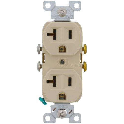 Main product image of Commercial Grade Duplex Receptacle, 20A, 2P, 3W, Side Wire, NEMA 5-20R - Ivory (125V)