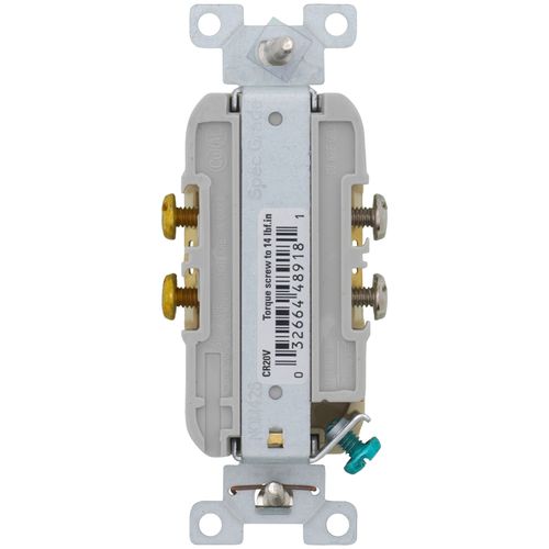 Main product image of Commercial Grade Duplex Receptacle, 20A, 2P, 3W, Side Wire, NEMA 5-20R - Ivory (125V)