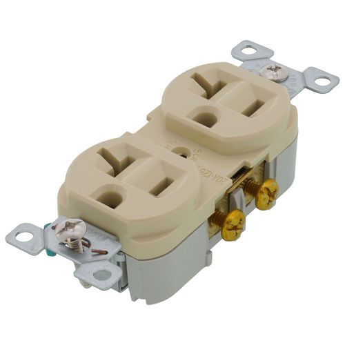 Main product image of Commercial Grade Duplex Receptacle, 20A, 2P, 3W, Side Wire, NEMA 5-20R - Ivory (125V)