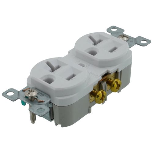Main product image of Commercial Grade Duplex Receptacle, 20A, 2P, 3W, Side Wire, NEMA 5-20R - White (125V)
