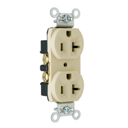 Main product image of Construction Spec Grade, Back & Side Wired Duplex Receptacle, 20A, 2P - Ivory (125V)
