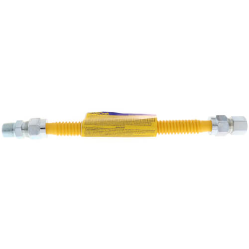 Main product image of 1/2" ID ProCoat Stainless Steel Gas Connector w/ 1/2" FIP x MIP, 3/8" FIP Tap (12" Length)