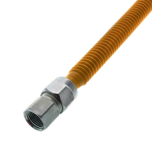 Main product image of 1/2" ID ProCoat Stainless Steel Gas Connector w/ 1/2" FIP x MIP, 3/8" FIP Tap (18" Length)