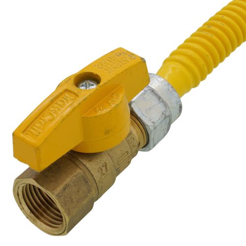 Main product image of 3/8" ID ProCoat SS Gas Connector w/ 1/2" MIP (3/8" FIP Tap) x 1/2" FIP Gas Ball Valve (18" Length)
