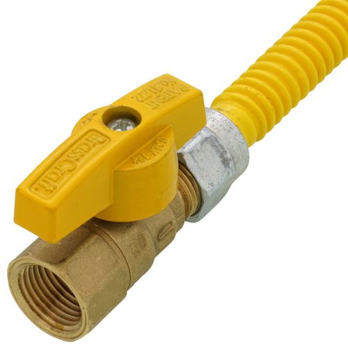Main product image of 3/8" ID ProCoat SS Gas Connector w/ 1/2" MIP (3/8" FIP Tap) x 1/2" FIP Gas Ball Valve (24" Length)
