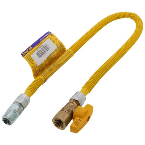 Main product image of 3/8" ID ProCoat SS Gas Connector w/ 1/2" MIP (3/8" FIP Tap) x 1/2" FIP Gas Ball Valve (30" Length)