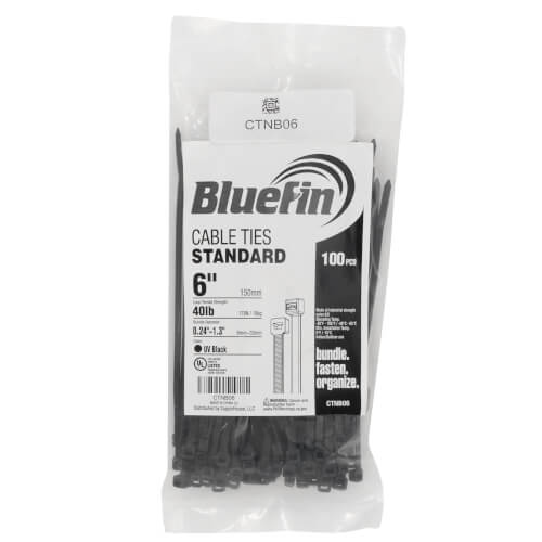 Main product image of 6" Nylon Standard Cable Ties, UV Black (Pack of 100)