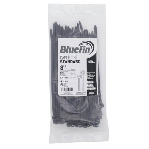 Main product image of 8" Nylon Standard Cable Ties, UV Black (Pack of 100)