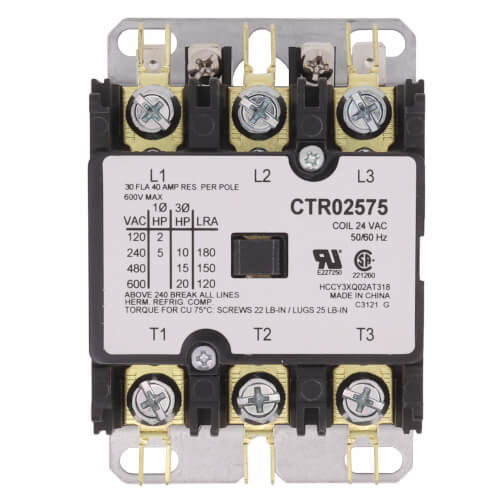 CTR02575 Trane CTR02575 Contactor 30 Amp, 3 Pole, 24V, CTR02575