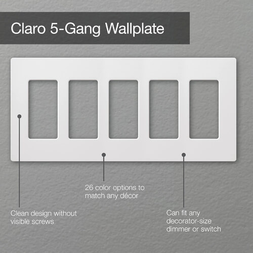 Main product image of Claro 5 Gang Wall Plate for Decorator/Designer Paddle Switches and Dimmers, White (Gloss), CW-5-WH