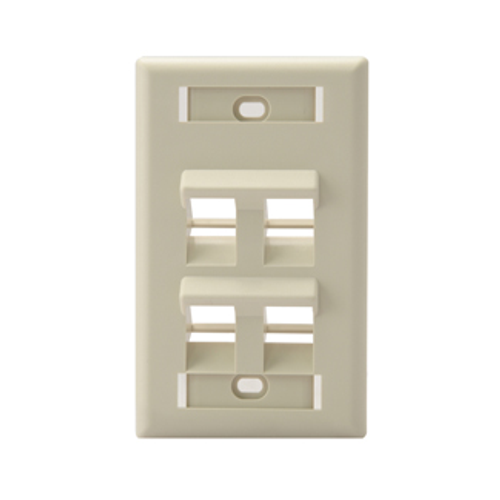 Main product image of Angled Single-Gang Quickport, Wallplate w/ ID Windows, 4-port (Ivory)