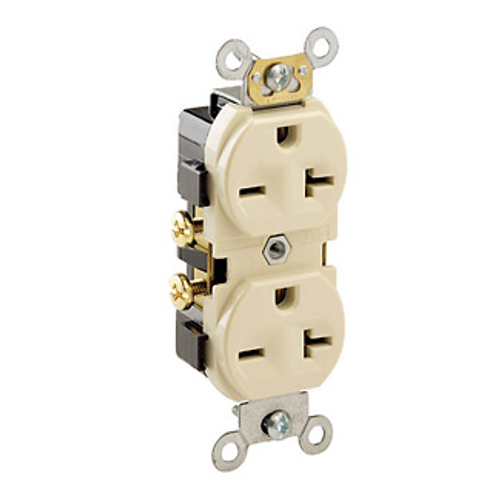 Main product image of Duplex Receptacle Outlet,  Indented Face, 20A, 250V Side Wire, NEMA 6-20R, 2-Pole, 3-Wire, Self-Grounding (Ivory)