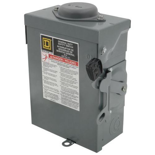 Main product image of 30A Fusible General Duty Safety Switch, 2 Pole, NEMA 3R Enclosure w/ Bolt on Hub Provision and Neutral (240VAC)