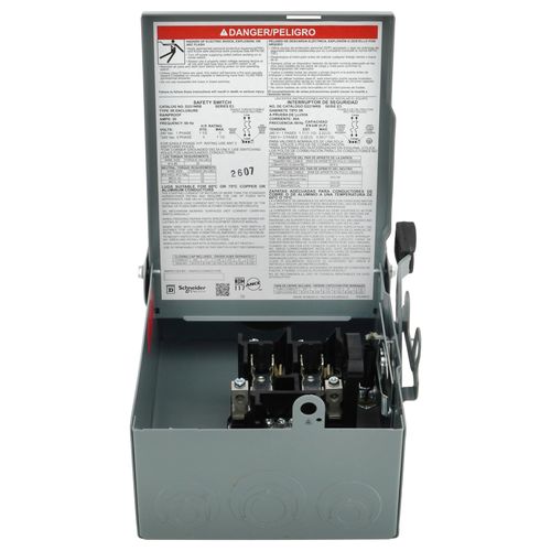 Main product image of 30A Fusible General Duty Safety Switch, 2 Pole, NEMA 3R Enclosure w/ Bolt on Hub Provision and Neutral (240VAC)