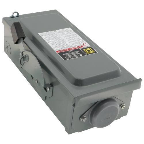 Main product image of 60A Fusible General Duty Safety Switch, 2 Pole, NEMA 3R Enclosure w/ Bolt on Hub Provision and Neutral (240VAC)