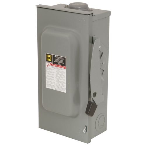 Main product image of 100A Fusible General Duty Safety Switch, 2 Pole, NEMA 3R Enclosure w/ Bolt on Hub Provision and Neutral (240VAC)