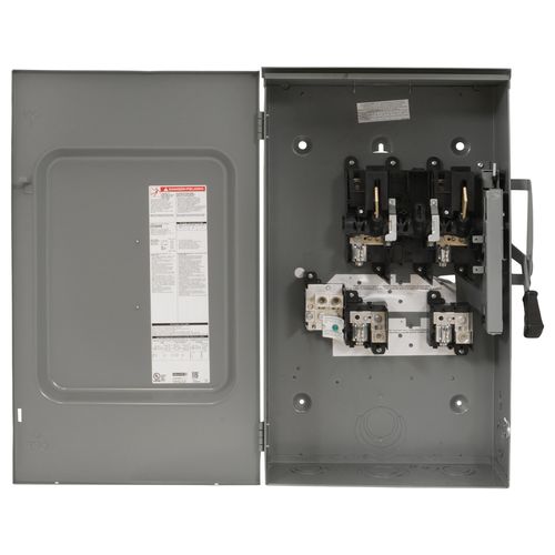 Main product image of 200A Fusible General Duty Safety Switch, 2 Pole, NEMA 3R Enclosure w/ Bolt on Hub Provision and Neutral (240VAC)