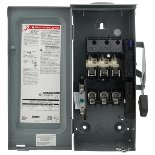 Main product image of 60A Fusible General Duty Safety Switch, 3 Pole, NEMA 3R Enclosure w/ Bolt on Hub Provision and Neutral (240VAC)