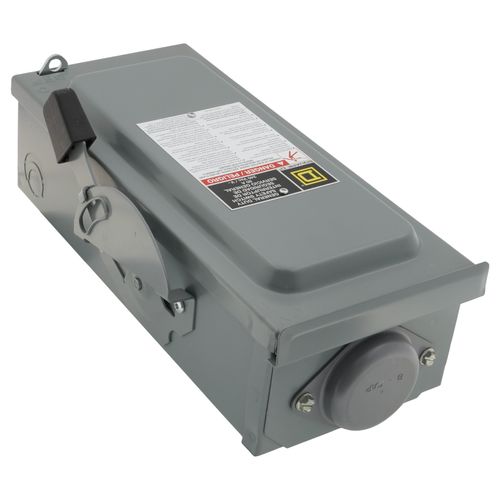 Main product image of 60A Fusible General Duty Safety Switch, 3 Pole, NEMA 3R Enclosure w/ Bolt on Hub Provision and Neutral (240VAC)